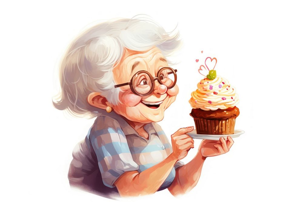 Cute grandma eating cupcake dessert glasses food. AI generated Image by rawpixel.