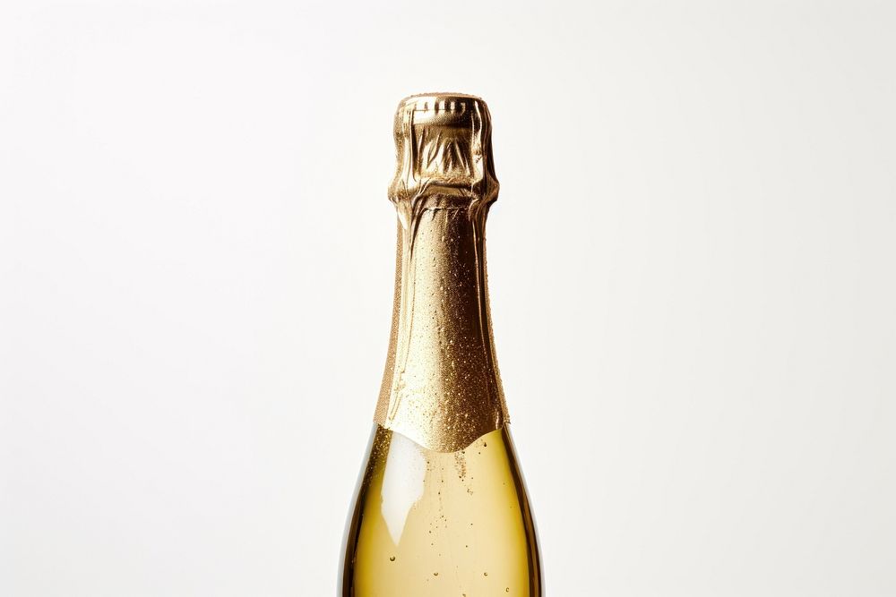 Champagne bottle drink white background condensation. AI generated Image by rawpixel.