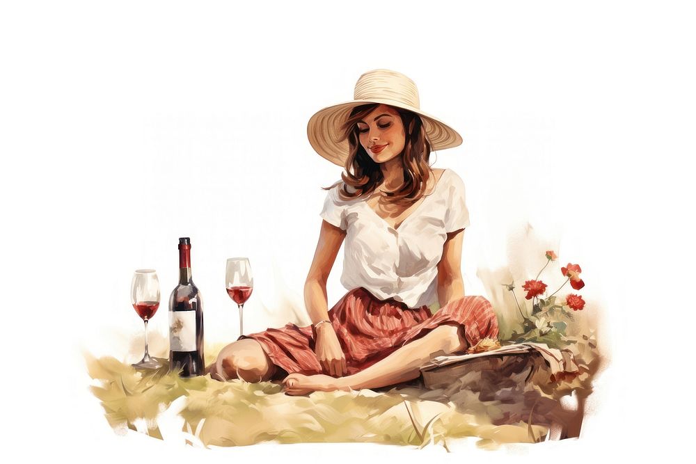 Girl drinking wine picnic sitting adult refreshment. AI generated Image by rawpixel.