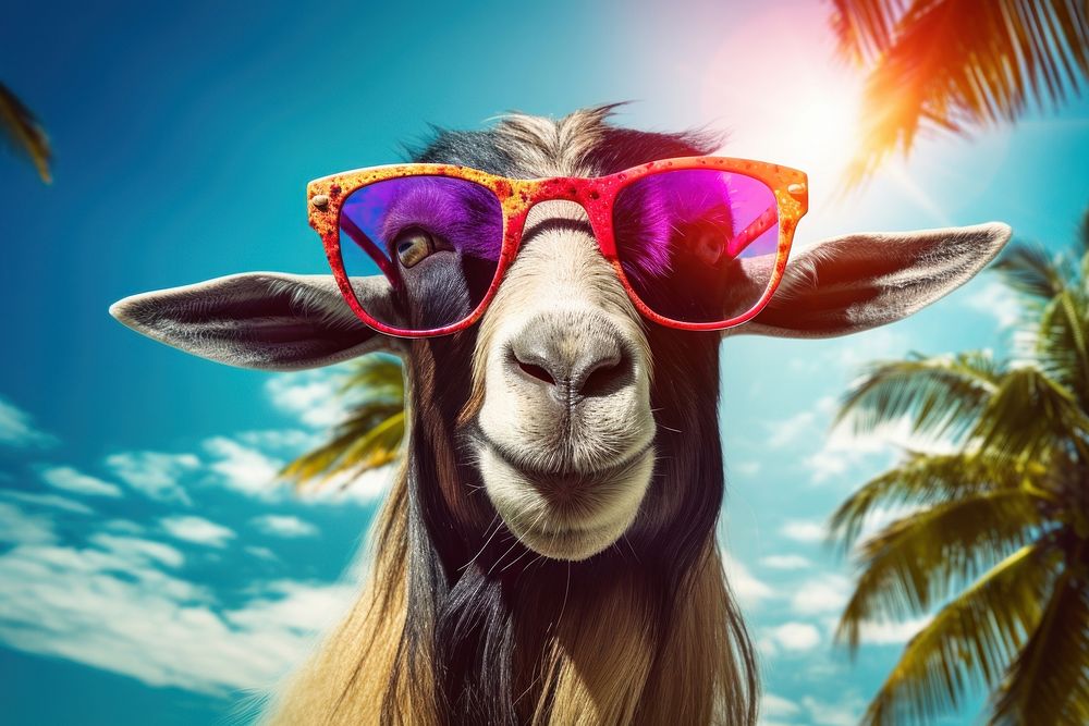 A goat wearing summer sunglasses livestock outdoors mammal. AI generated Image by rawpixel.