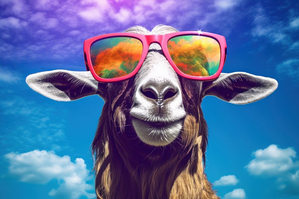 A goat wearing summer sunglasses livestock mammal animal. AI generated Image by rawpixel.