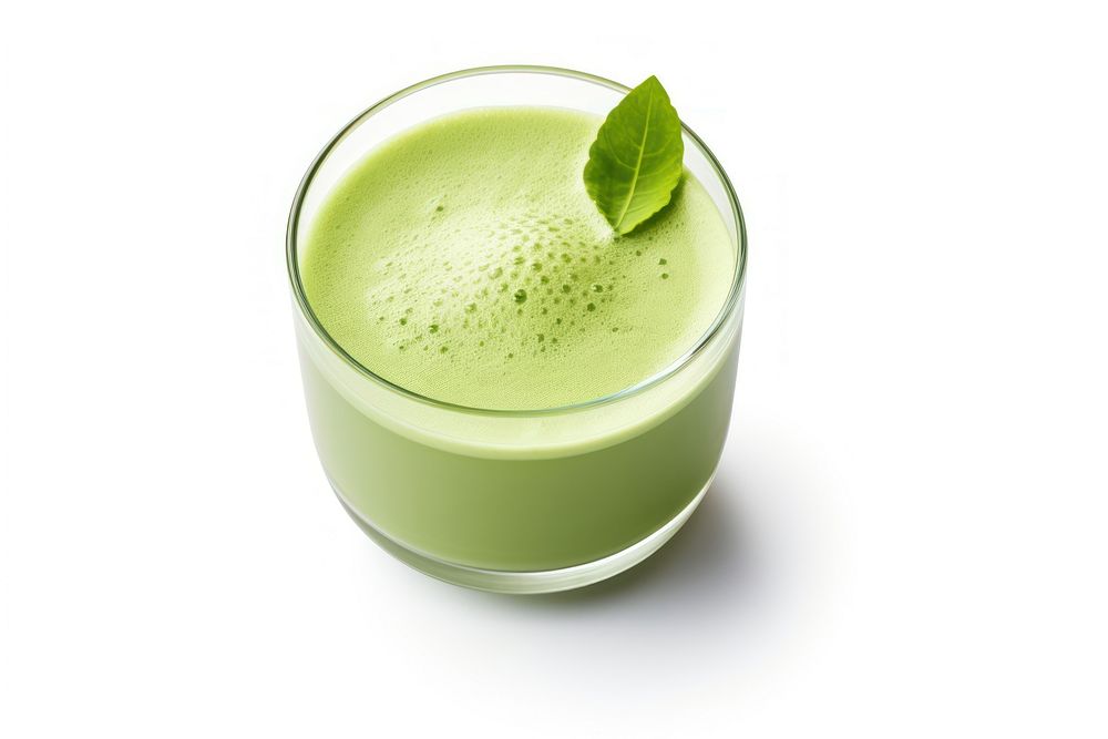 Green tea matcha drink smoothie juice white background. 