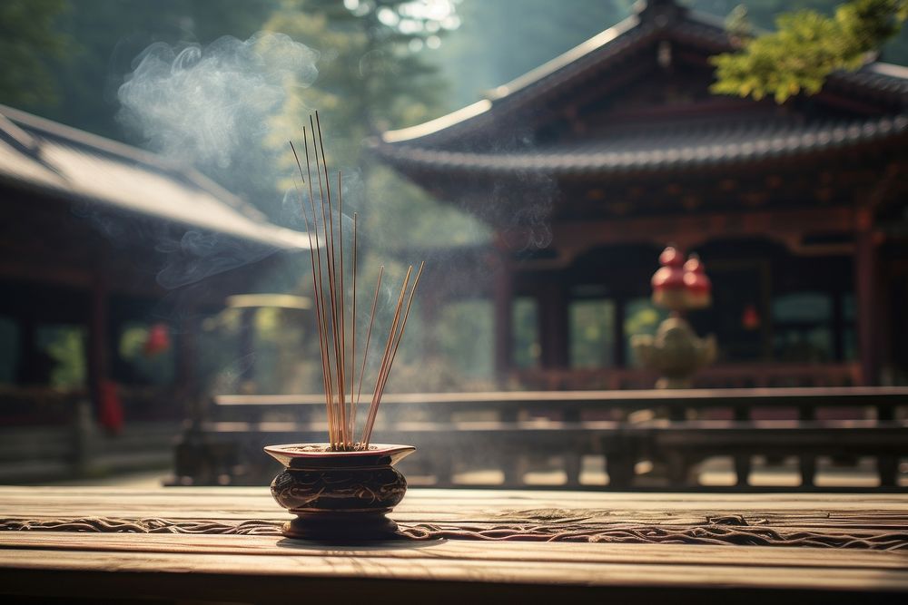Incense temple architecture spirituality. AI generated Image by rawpixel.