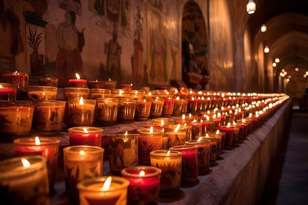 Mexican church candles spirituality architecture illuminated. 