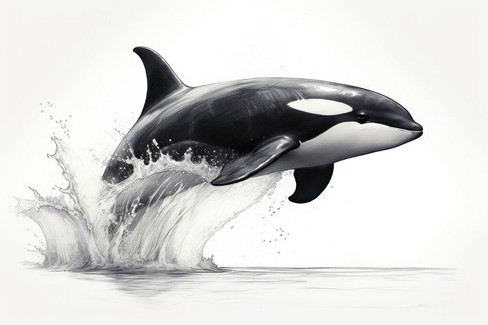 Orca pencil sketch drawing animal mammal. AI generated Image by rawpixel.