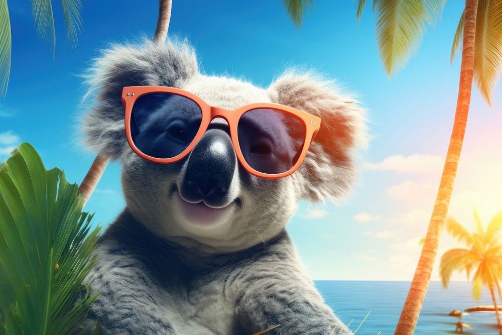 A cute koala wearing summer sunglasses outdoors mammal nature. AI generated Image by rawpixel.
