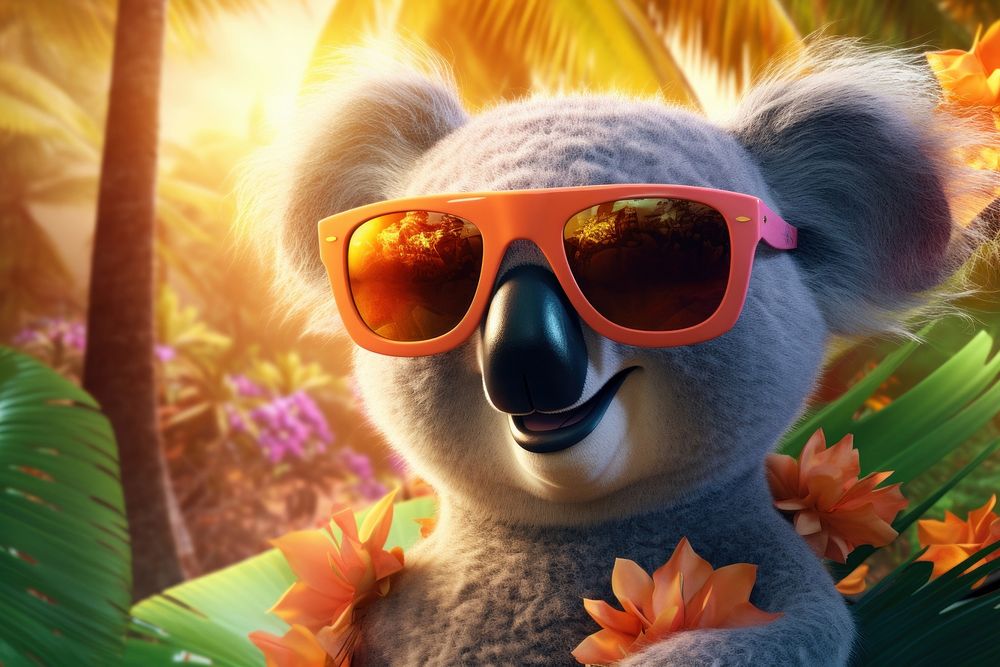 A cute koala wearing summer sunglasses mammal representation accessories. 