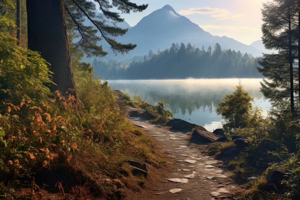 Lake nature wilderness landscape. AI generated Image by rawpixel.