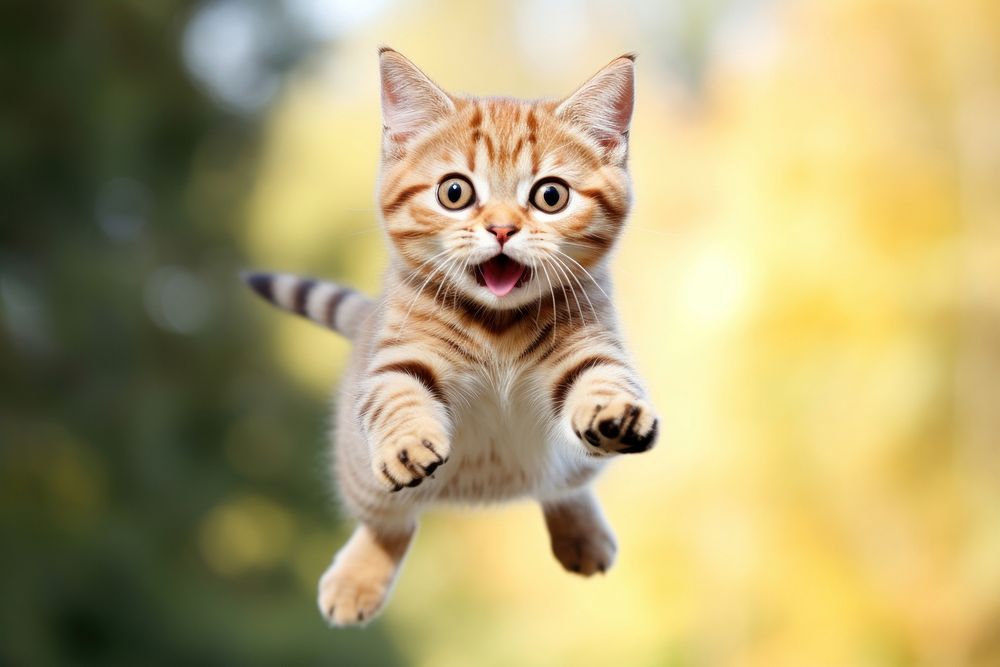 American Short hair cat jumping animal mammal kitten. AI generated Image by rawpixel.
