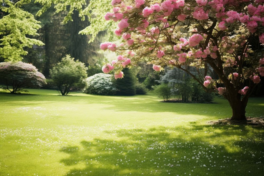 Green lawn flower landscape outdoors. 