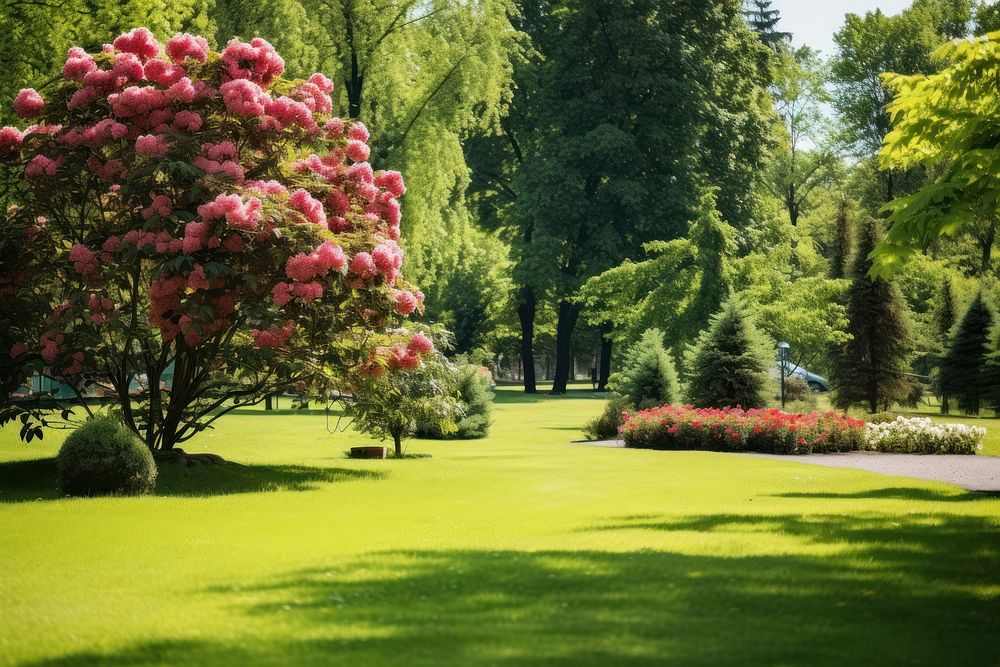 Green lawn park landscape outdoors. AI generated Image by rawpixel.