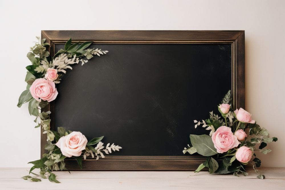 Blackboard wedding sign flower plant rose. AI generated Image by rawpixel.