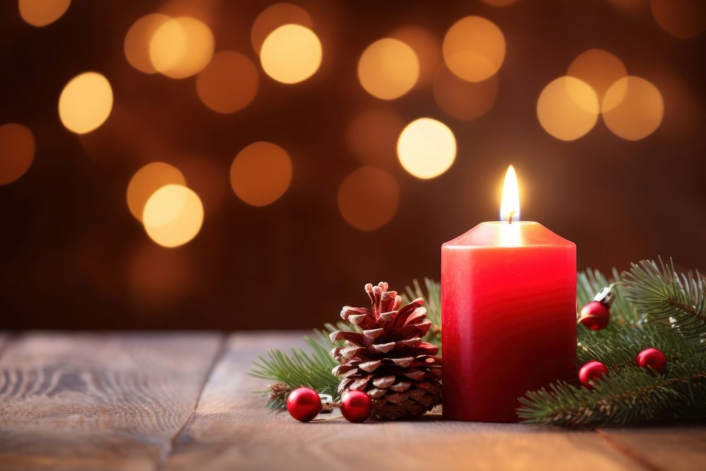 Christmas decoration candle plant wood. AI generated Image by rawpixel.