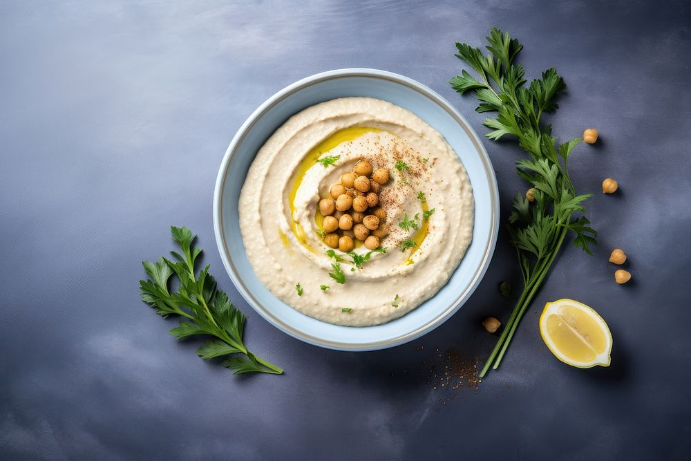 Hummus plate food ingredient. 