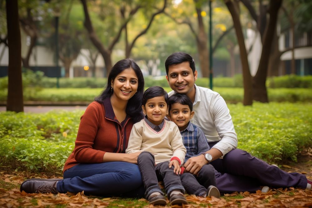 Indian family portrait park outdoors