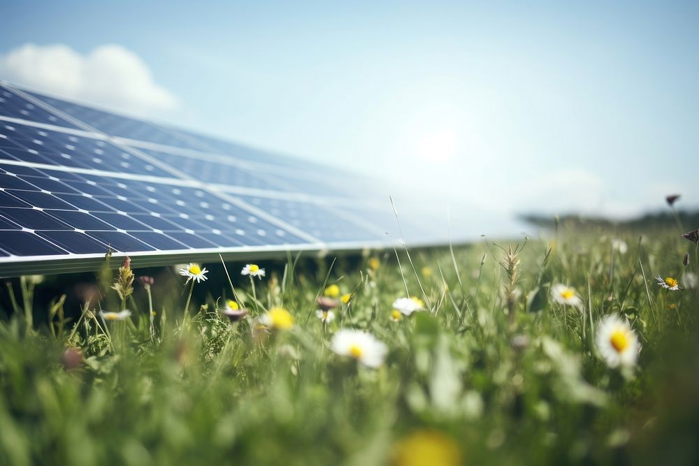 Solar cell outdoors nature meadow. AI generated Image by rawpixel.