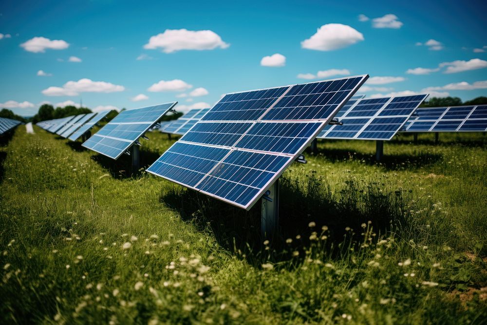 Solar cell outdoors nature blue. AI generated Image by rawpixel.