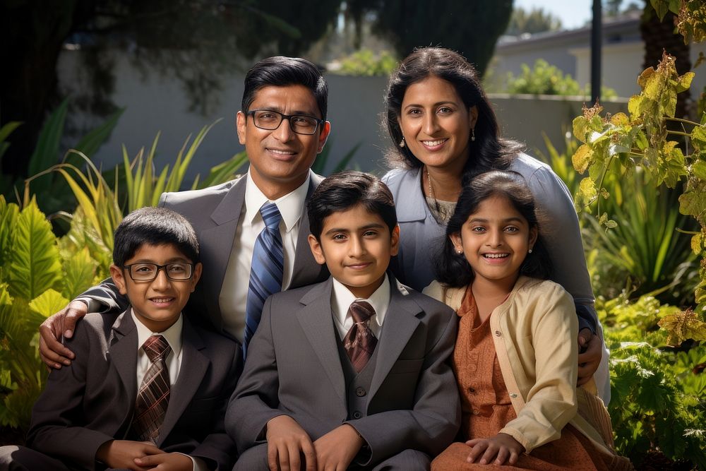 Indian family portrait outdoors glasses. AI generated Image by rawpixel.