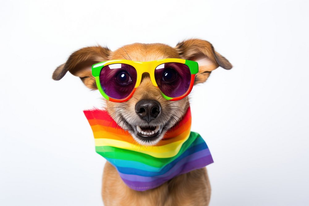 Pride month dog sunglasses mammal. AI generated Image by rawpixel.