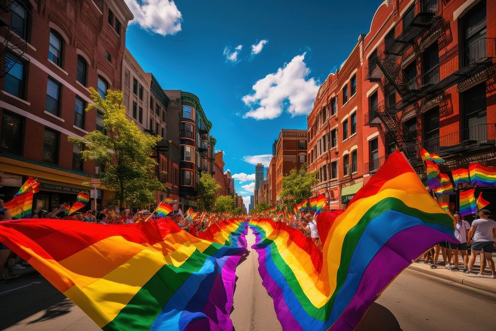 Pride month parade neighbourhood architecture neighborhood. AI generated Image by rawpixel.