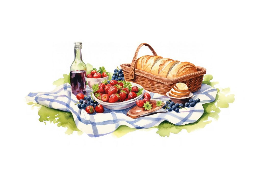 Picnic watercolor food meal refreshment. AI generated Image by rawpixel.