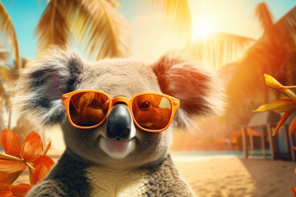 A cute koala wearing summer sunglasses portrait outdoors mammal. AI generated Image by rawpixel.