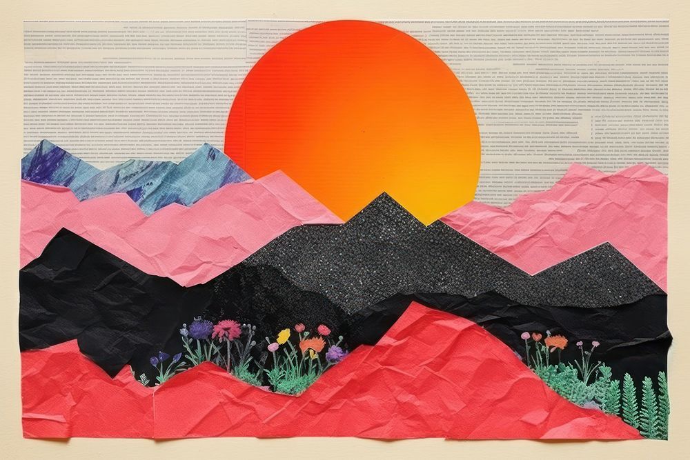 Minimal landscape paper art painting. 