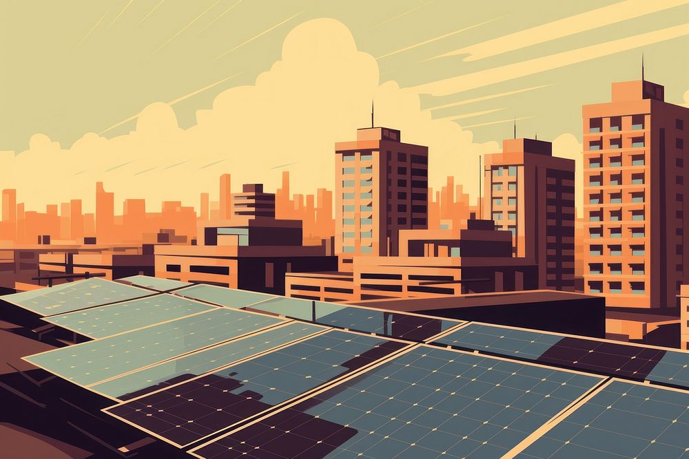 City outdoors architecture solar panels. AI generated Image by rawpixel.