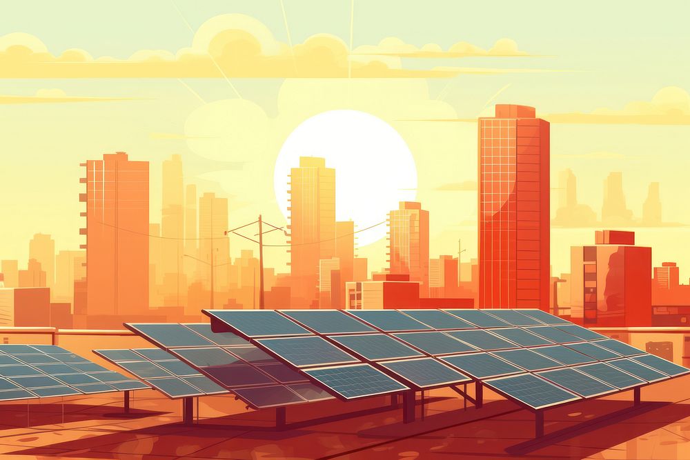 City outdoors architecture solar panels. AI generated Image by rawpixel.