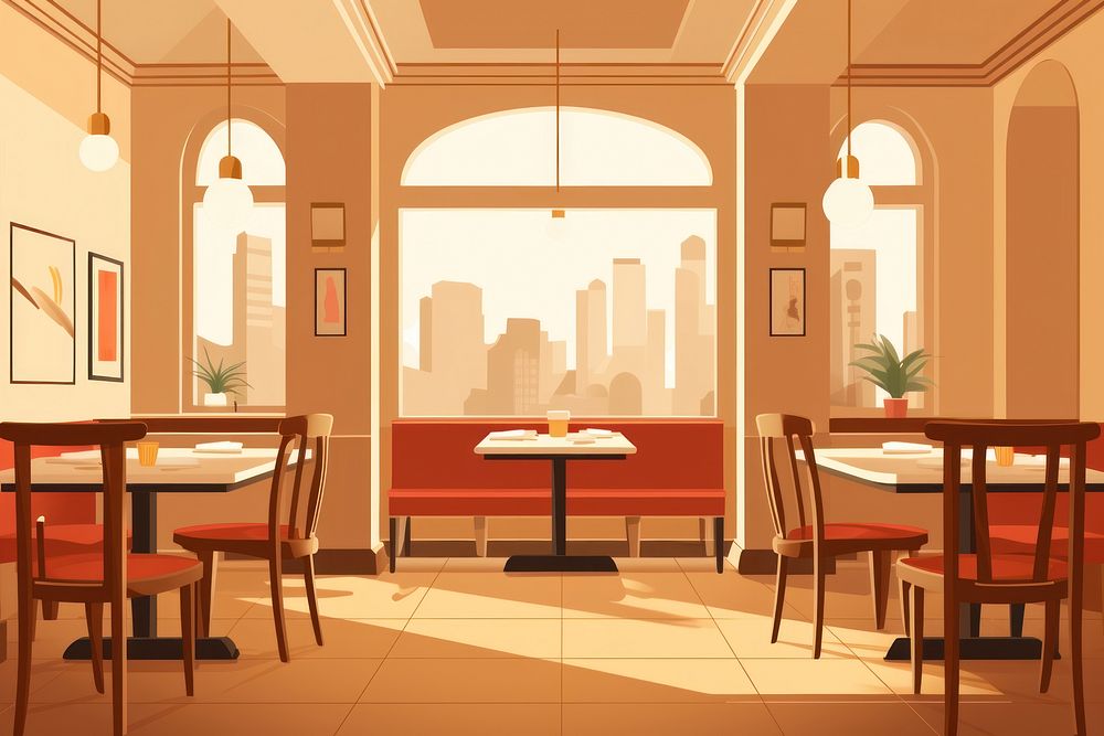 Restaurant architecture cafeteria furniture. AI generated Image by rawpixel.
