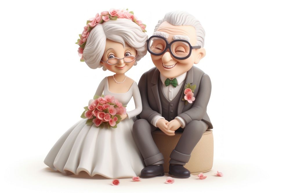 Senior wedding couple figurine glasses bride. AI generated Image by rawpixel.