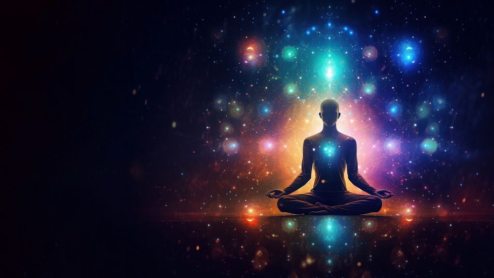 Universe yoga spirituality cross-legged. AI generated Image by rawpixel.