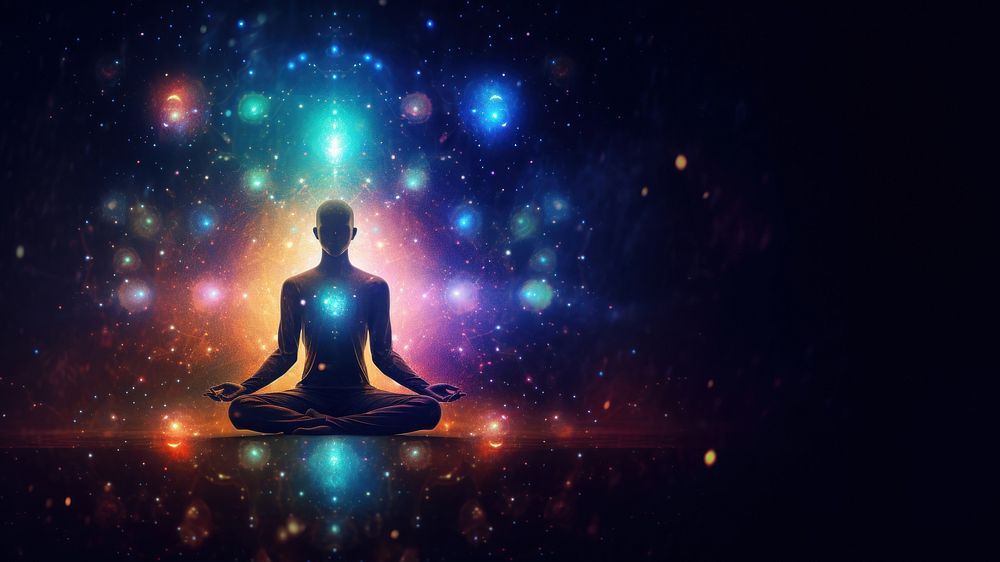 Universe spirituality universe cross-legged. AI generated Image by rawpixel.