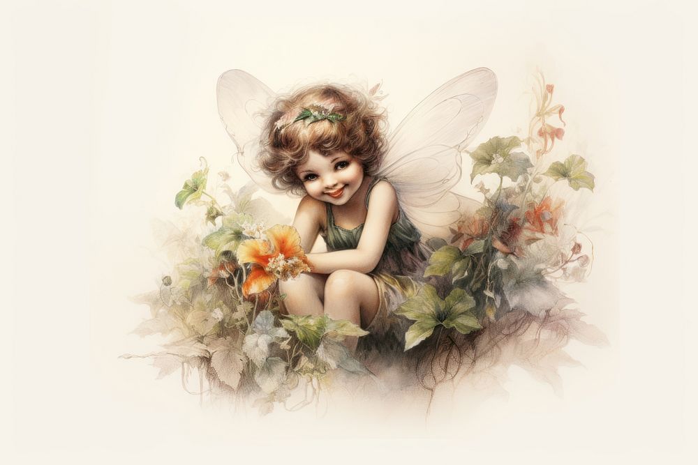 A happy little fairy portrait flower angel. AI generated Image by rawpixel.