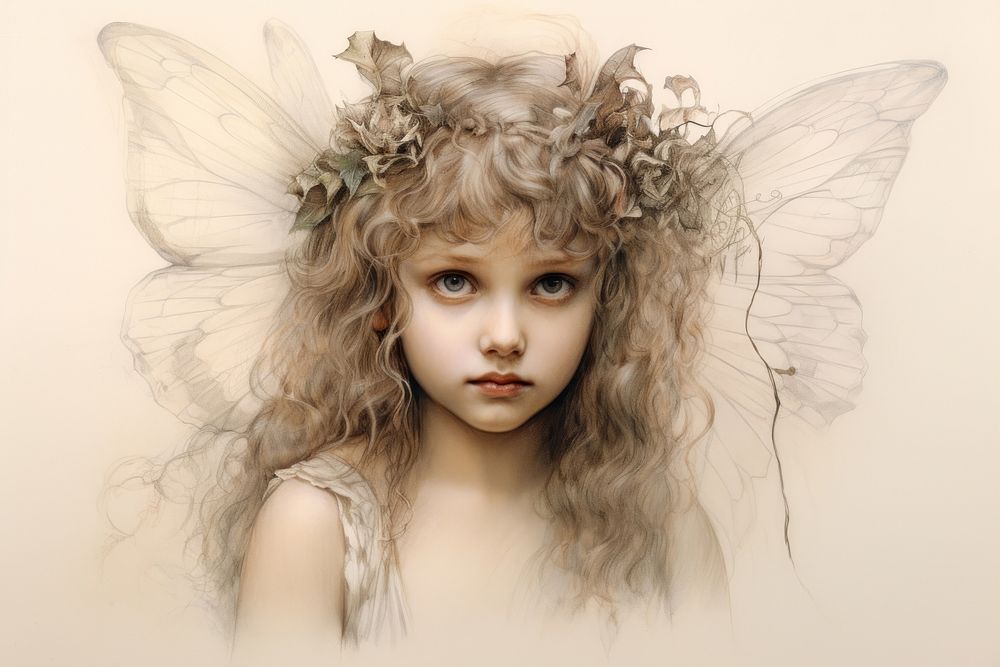 A little fairy portrait drawing female. AI generated Image by rawpixel.
