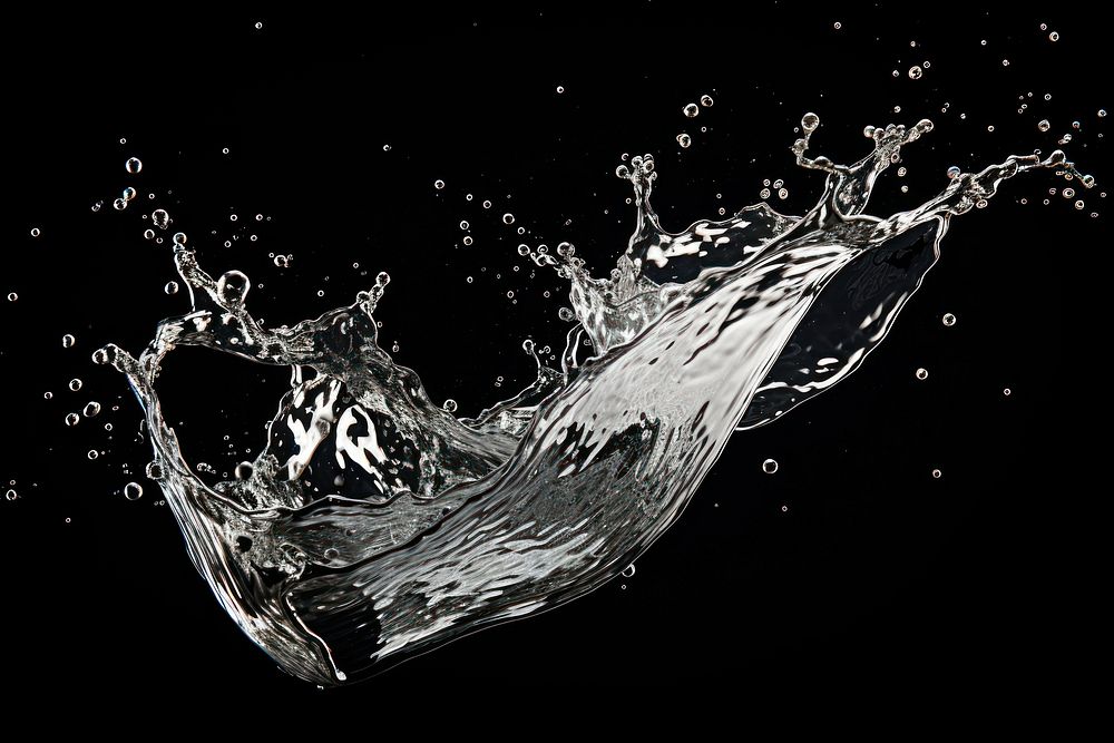 Water splash effect, black background, 