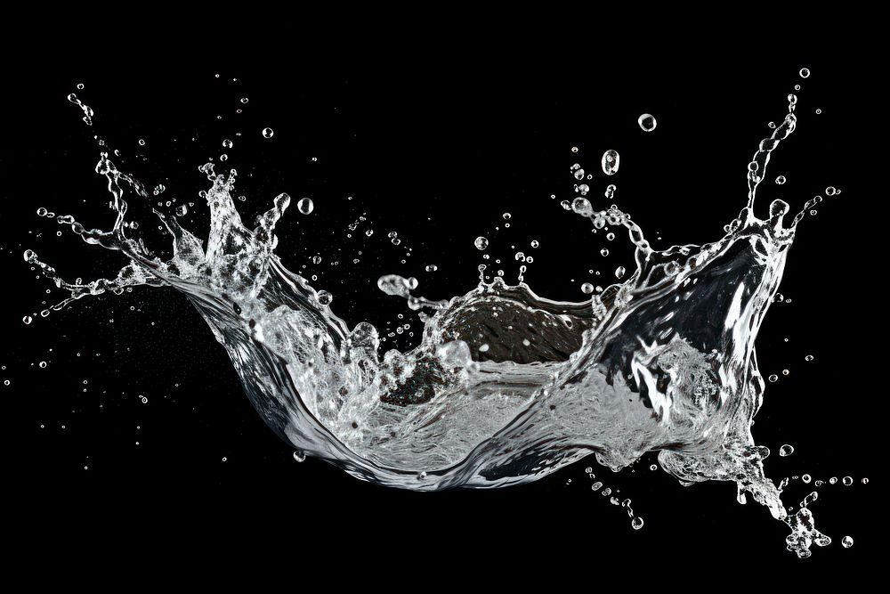 Water splash effect, black background, 