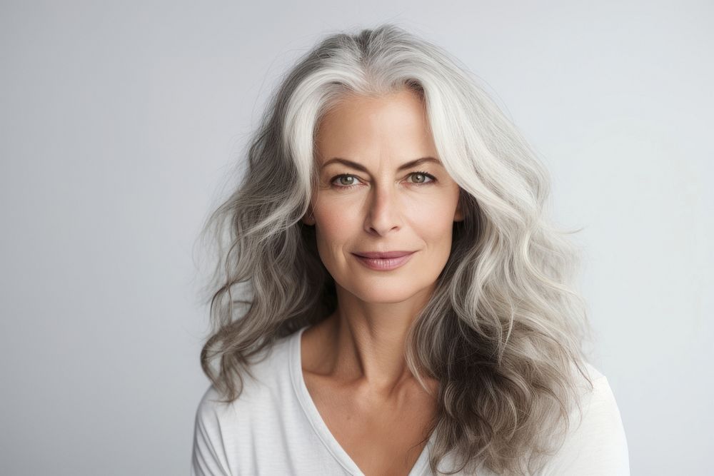 Mature woman long grey hair portrait looking adult. AI generated Image by rawpixel.