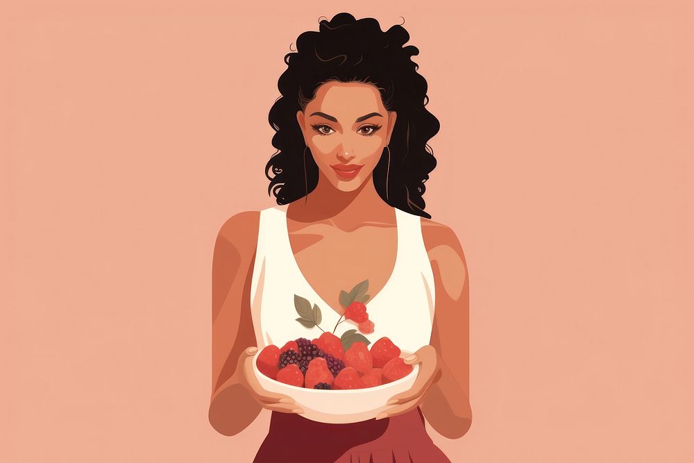 Beuatiful woman holding portrait adult berry. 