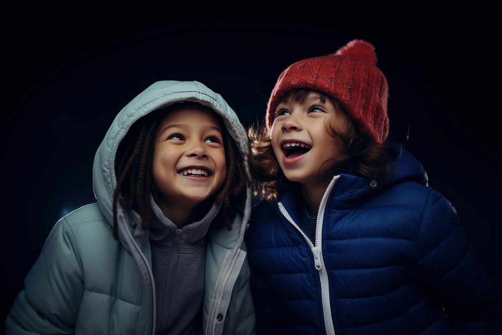 Two diversity kids crying laughing night smile. AI generated Image by rawpixel.
