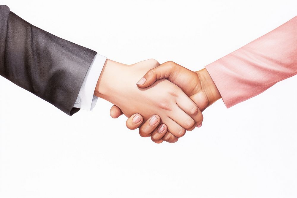 Business woman handshake white background togetherness agreement. AI generated Image by rawpixel.