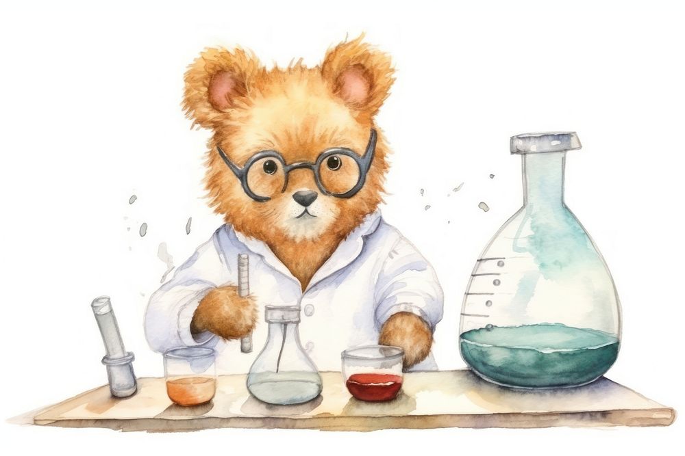 Scientist painting cartoon drawing. 