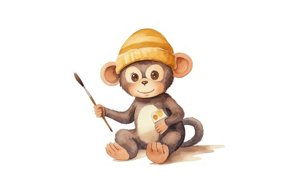 Cartoon monkey cute white background. AI generated Image by rawpixel.