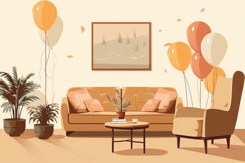 Birthday party room furniture balloon. AI generated Image by rawpixel.