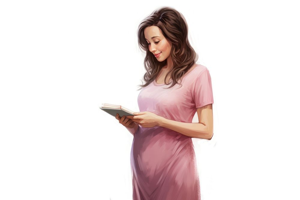 6 months pregnant woman reading adult white background. AI generated Image by rawpixel.