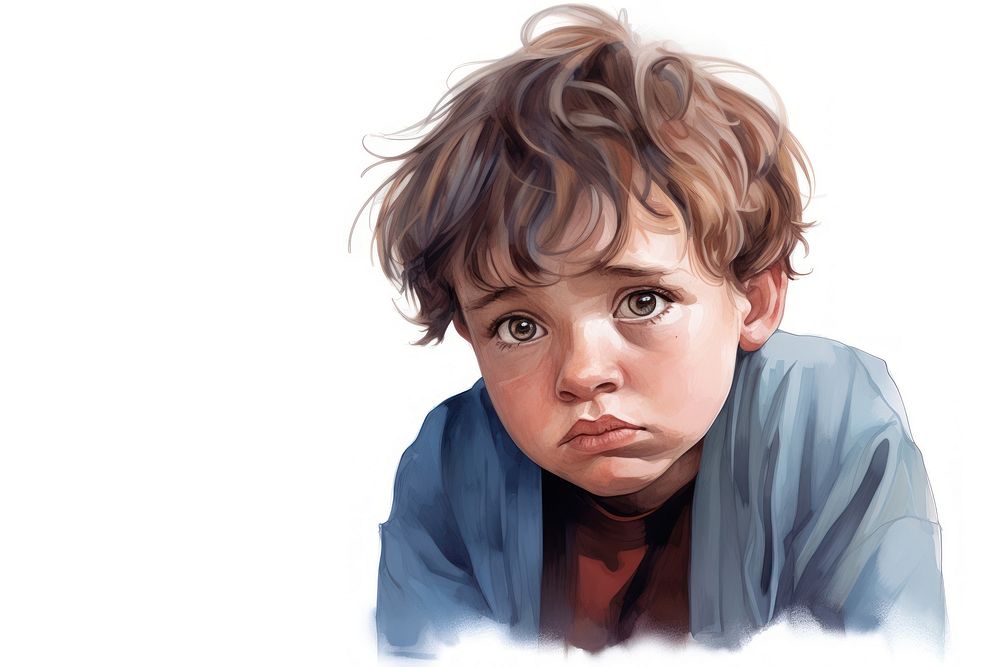 Sad kid portrait drawing baby. AI generated Image by rawpixel.