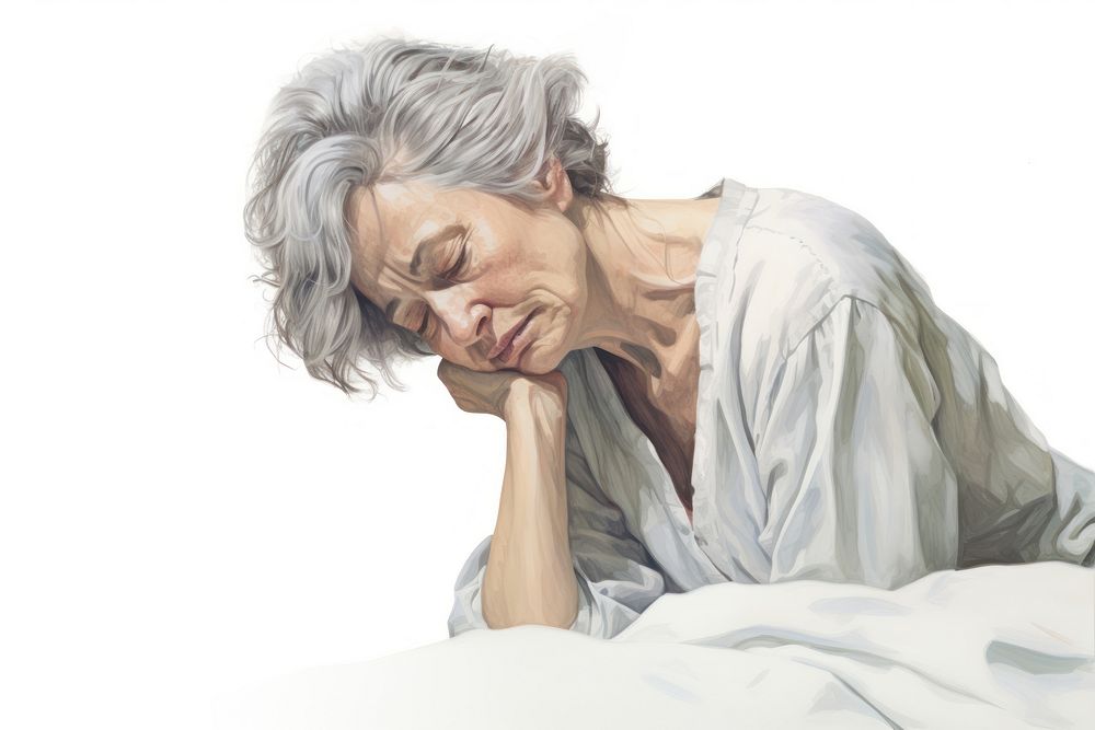 Sad mature woman drawing portrait sketch. AI generated Image by rawpixel.