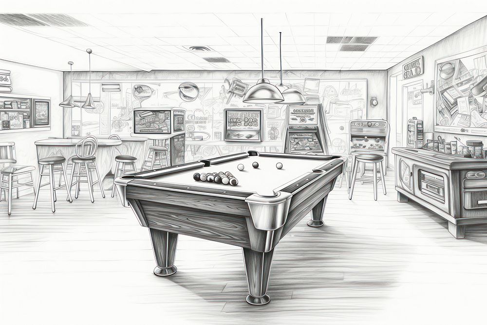 Game room furniture drawing sketch. AI generated Image by rawpixel.
