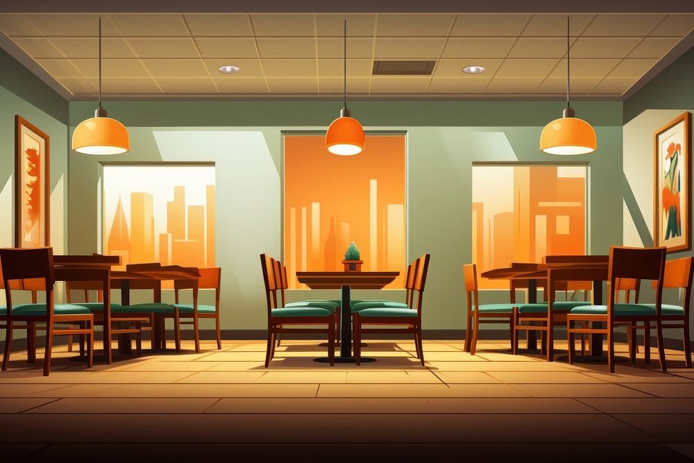 Minimalism restaurant room architecture cafeteria. AI generated Image by rawpixel.