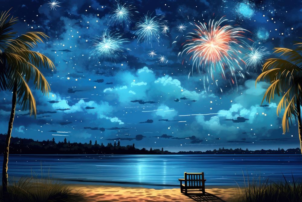 Fireworks beach sky outdoors. AI generated Image by rawpixel.